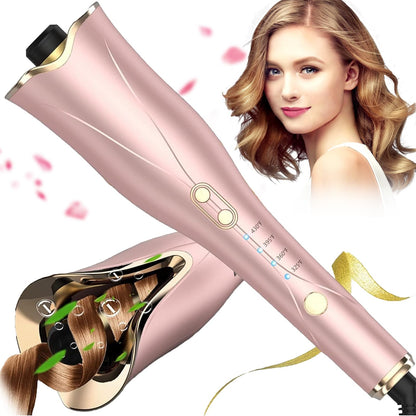 Automatic Curling Iron Auto Hair Curler with 1" Large Rotating Barrel & Adjustable Temps & Timer Anti-Tangle & Anti-Scald Fast Heating Hair Curling Wand for Hair Styling Auto Shut-Off (Gold)
