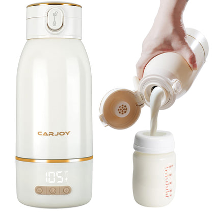 Portable Bottle Warmer 17oz Big Capacity Travel Warmer for Baby Fast Heating Milk Warmer for Baby with 2Hours Super Fast Charging149℉ Pasteurization Function Portable Bottle Warmer