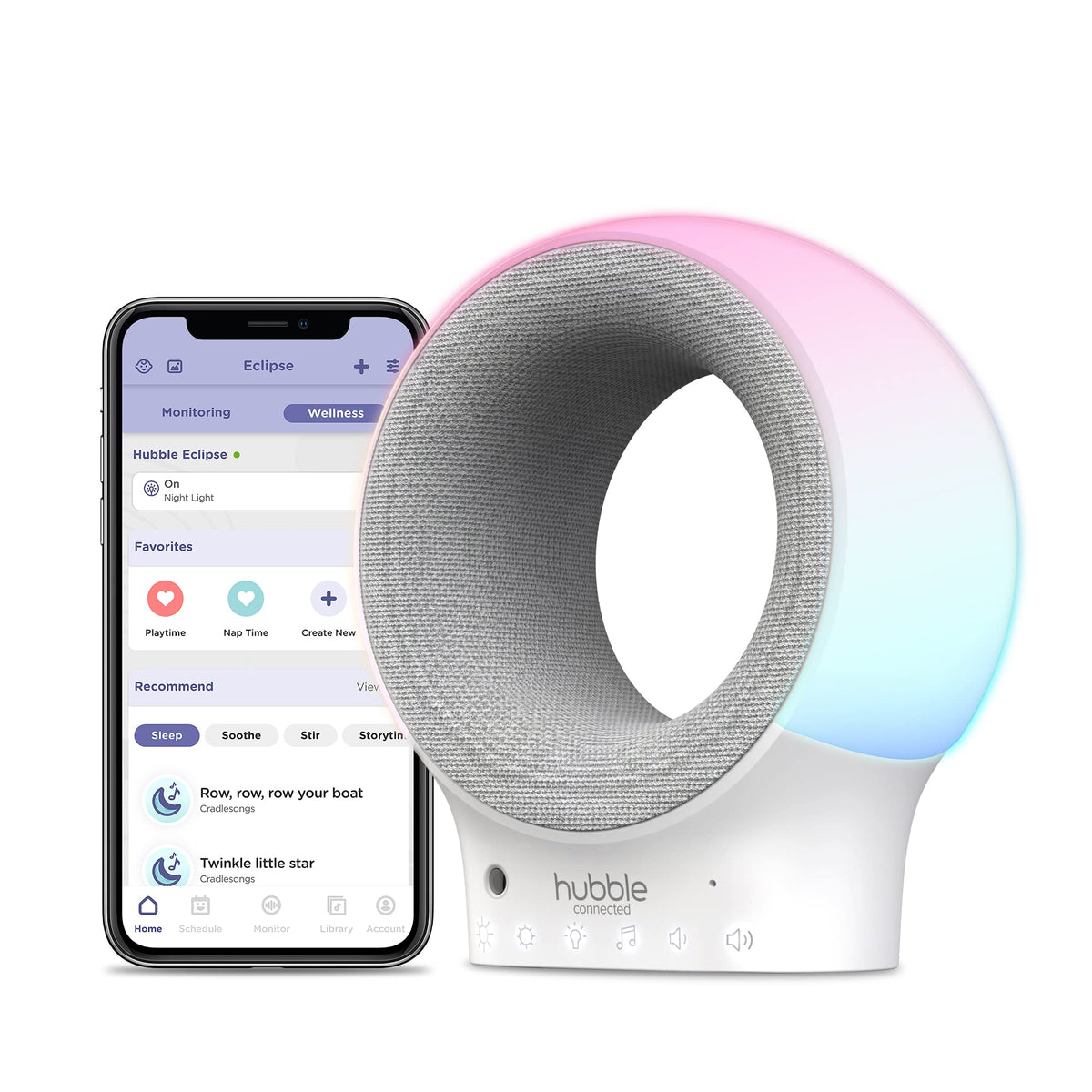 Hubble Eclipse Soother Kids & Baby Audio Monitor 7-Color Night Light Speaker with Calming Music & Sleep Tracks Baby White Noise Machine Sleep Trainer with Wi-Fi Connectivity
