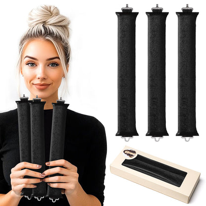 Heatless Curling Rod Headband Heatless Curler No Heat Curls Ribbon with Hair Clips and Scrunchie Sleeping Curls Silk Ribbon Hair Rollers (Upgraded Set-Black)