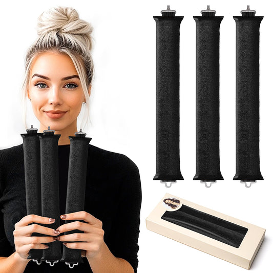 Heatless Curling Rod Headband Heatless Curler No Heat Curls Ribbon with Hair Clips and Scrunchie Sleeping Curls Silk Ribbon Hair Rollers (Upgraded Set-Black)