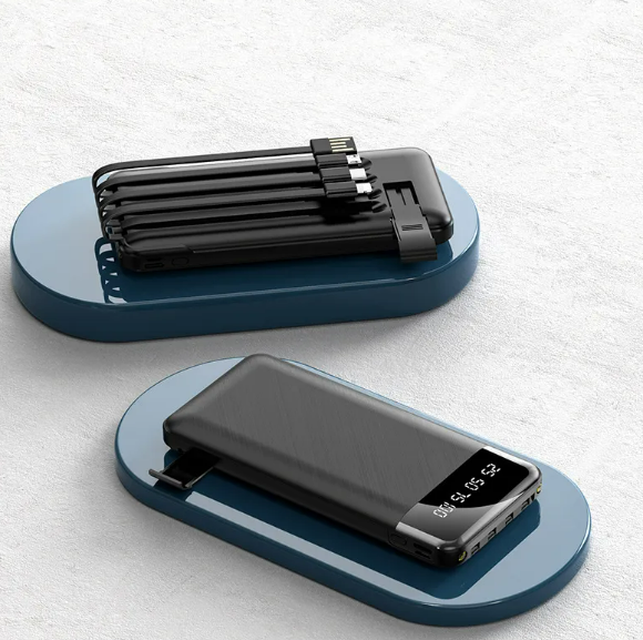 Ultra-Thin Portable Power Bank with Built-in Cable