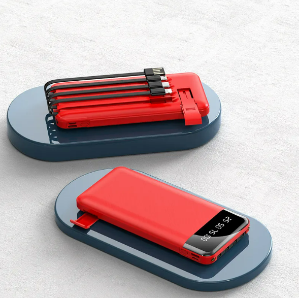 Ultra-Thin Portable Power Bank with Built-in Cable