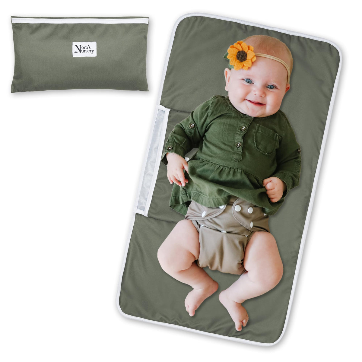 Noras Nursery Portable Baby Diaper Changing Pad Mat - Waterproof - Sage