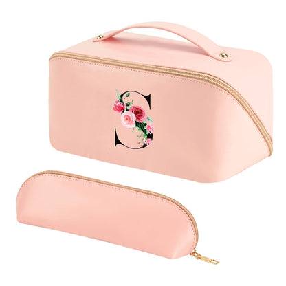 Personalized Initial Makeup Bag Travel Cosmetic Bag with Brush Bag for Women Large Capacity Portable Toiletry Bag Make Up Organizer