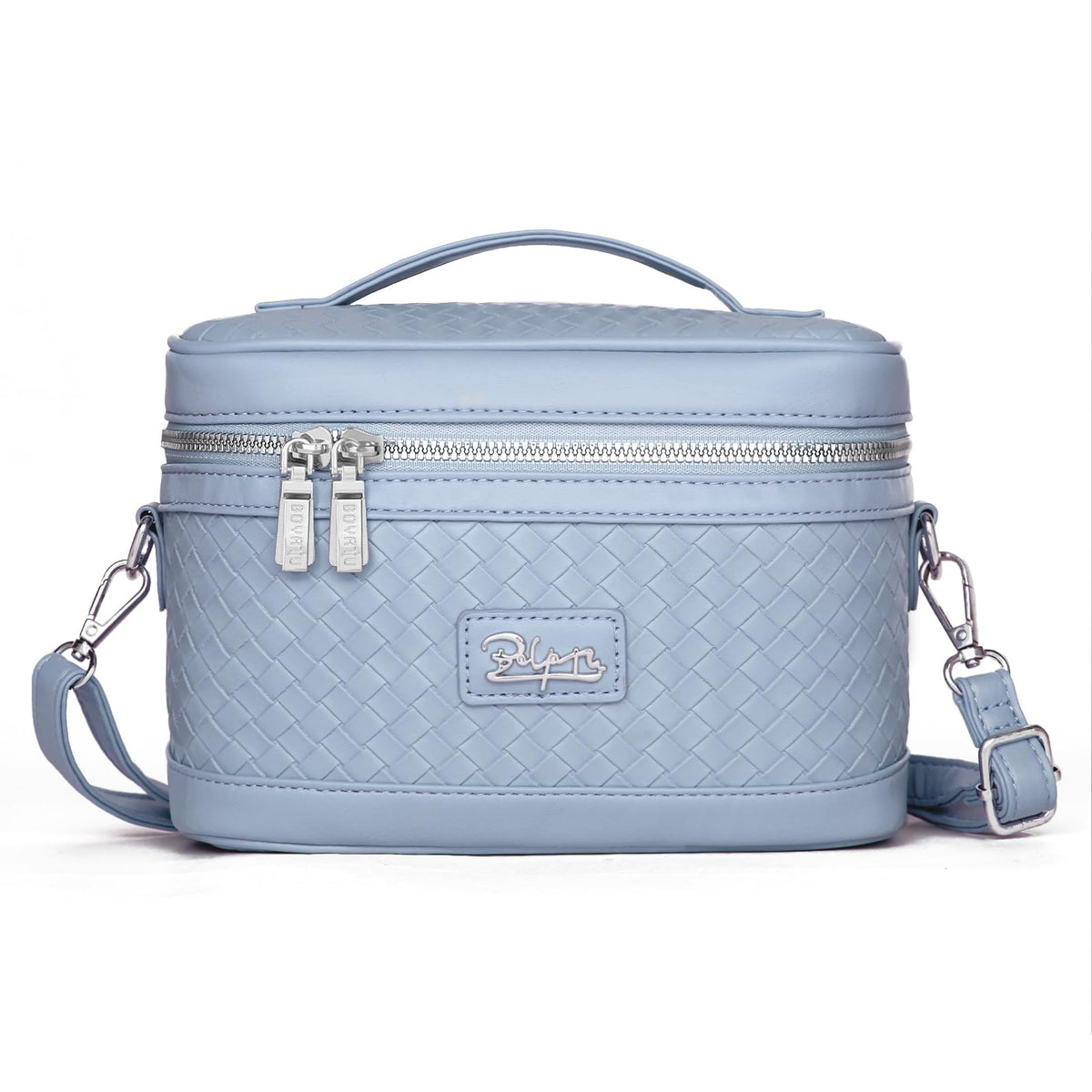 Travel Makeup Bags Cosmetic Organizer Bag: Large Capacity Make up Bag Case with Mirror Set of 2 - Crossbody Toiletry Bag for Women (Blue)