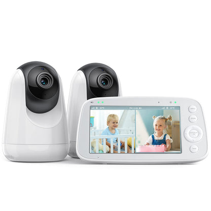 HiPP No WiFi Video Baby Monitor 5" 720P HD Split-Screen Baby Monitor with 2 Camera and Audio Infrared Night Vision 2X Zoom 900ft Long Range 4500mAh Battery 2 Way Audio Talk White